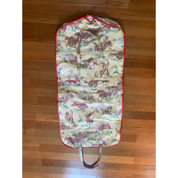 Vintage Kids Western Garment Bag Cowboys Indians Bison Rodeo Travel Case - Picture 4 of 6